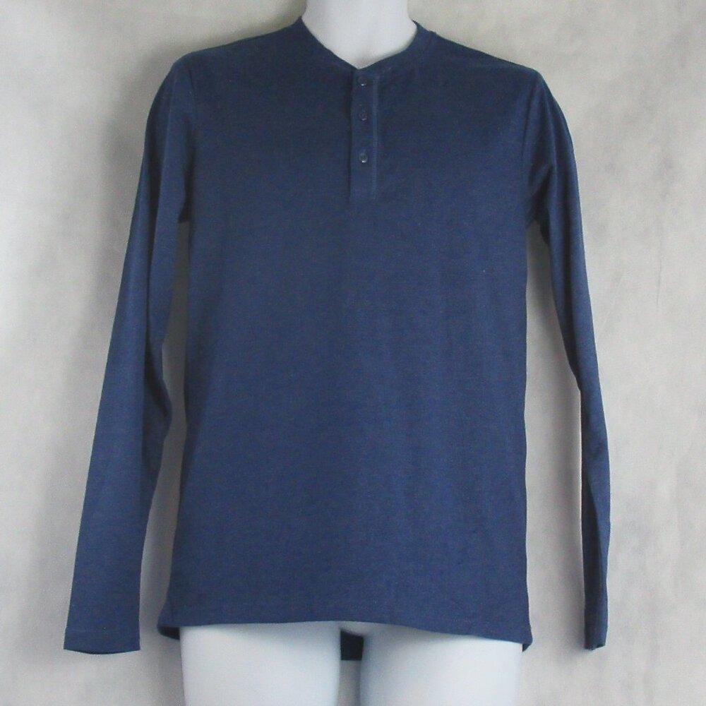And Now This Men's Long-Sleeve Pullover Henley T-Shirt, Ocean Dark Blue, Small